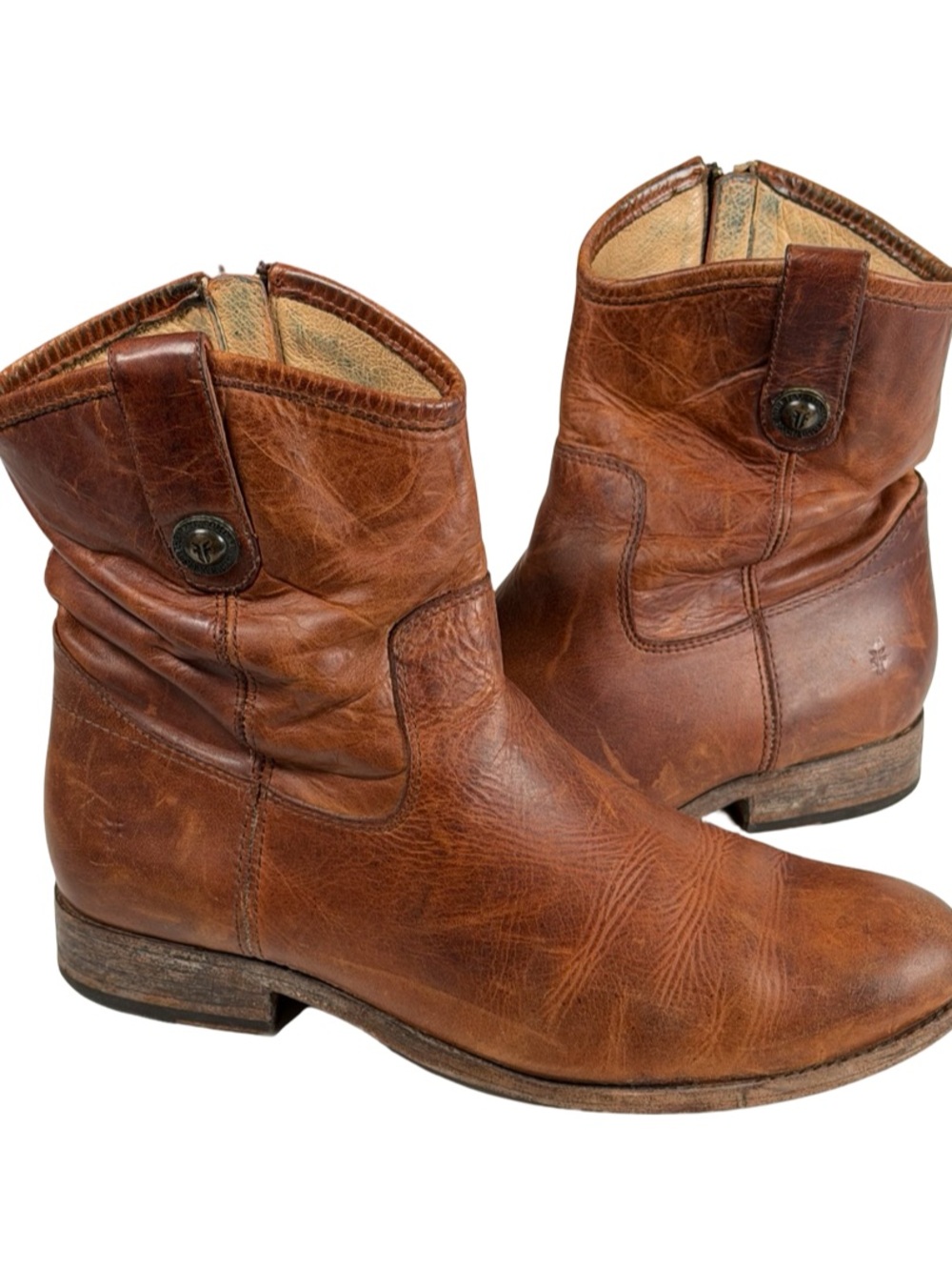 FRYE Melissa Cognac Brown Genuine Leather Short Ankle Booties Women’s Size 9B
